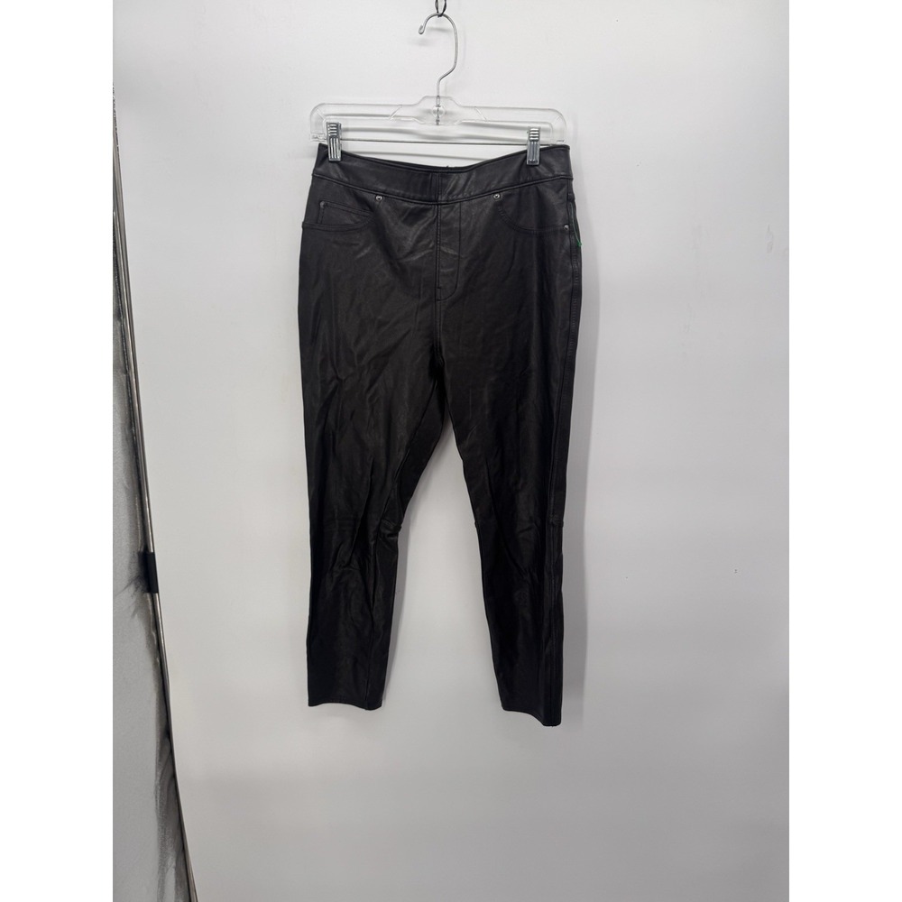 Spanx Pants Womens Medium Black Faux Leather High Rise Skinny‎ Leggings Pull On